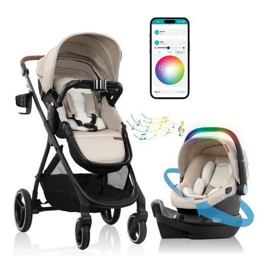 Evenflo - Shyft Intuiti+ Travel System featuring Revolve180 LiteMax NXT with SensorySoothe - Champagne