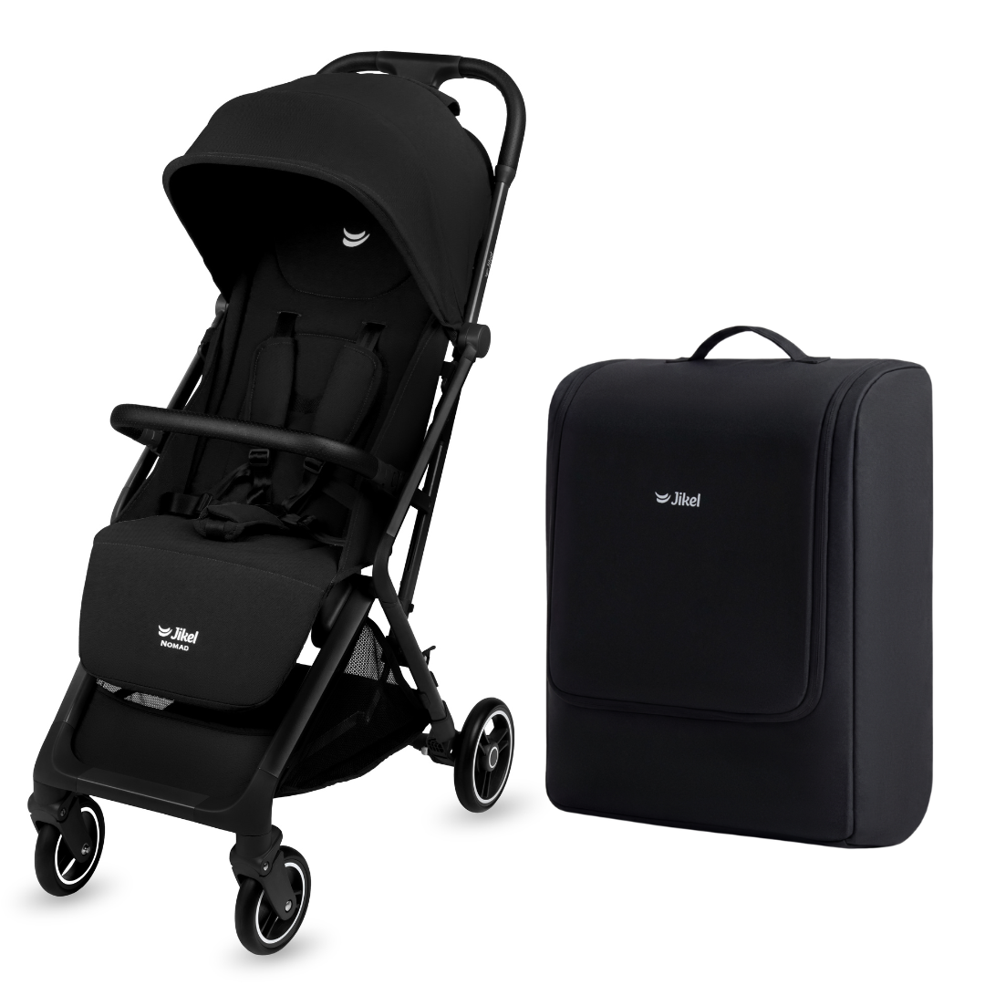 Jikel Nomad Auto-Fold Travel Stroller (Onyx Black) + Stroller Travel Backpack – Set Bundle