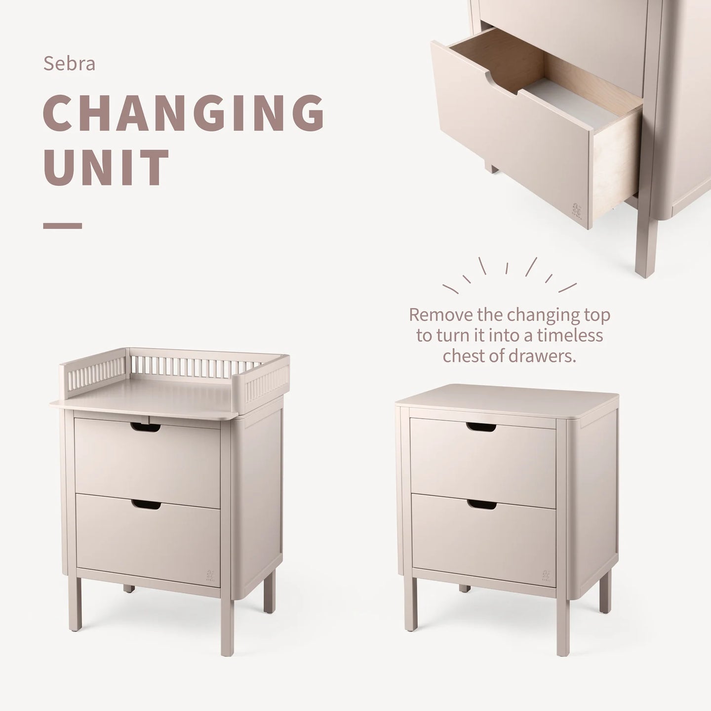 Sebra - Changing Table, Birchbark Rose