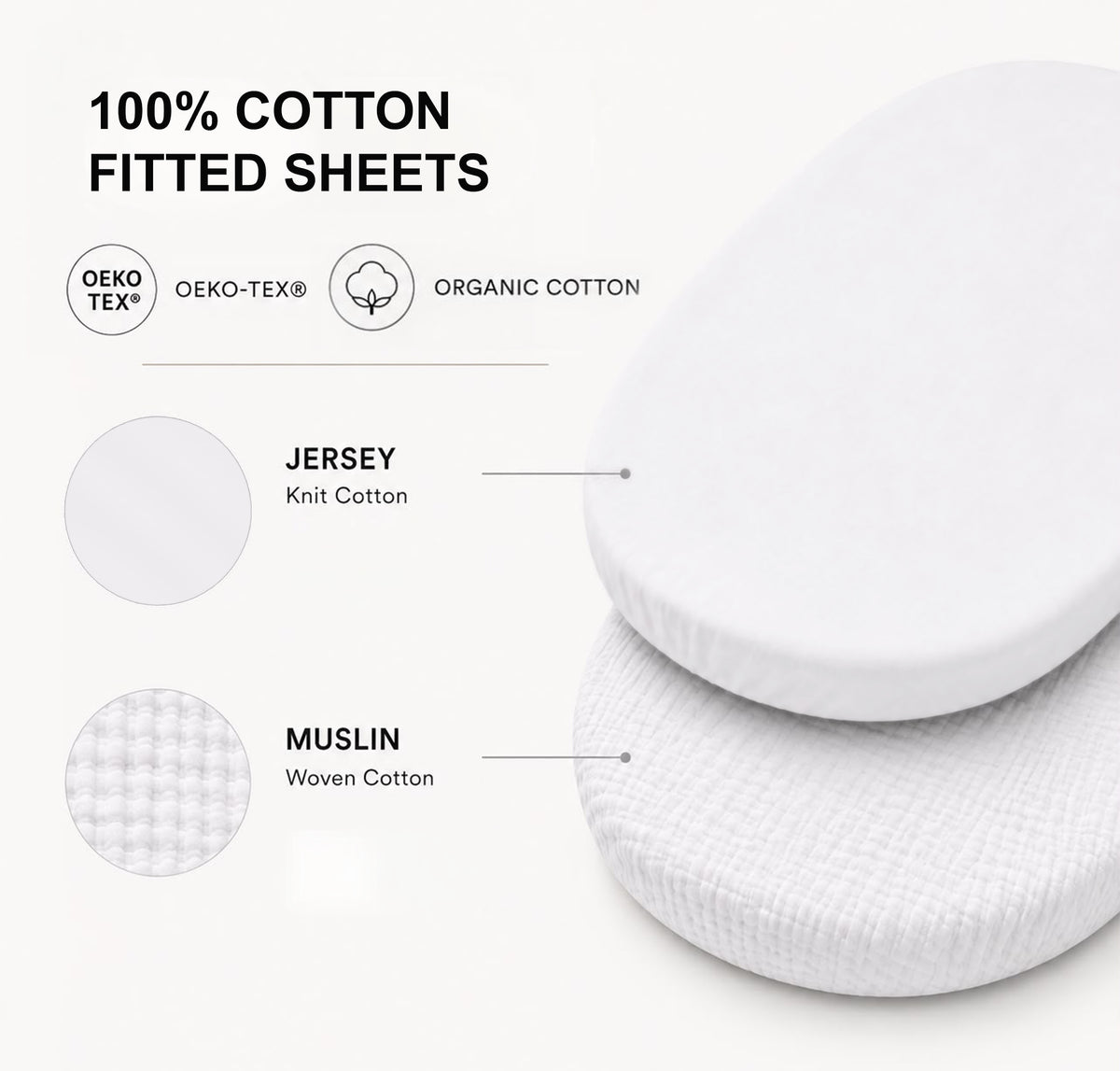 Jikel - Nest Co-sleeper Bedside Crib Soft Beige + Organic Cotton Fitted Sheets White 2-piece Set Bundle