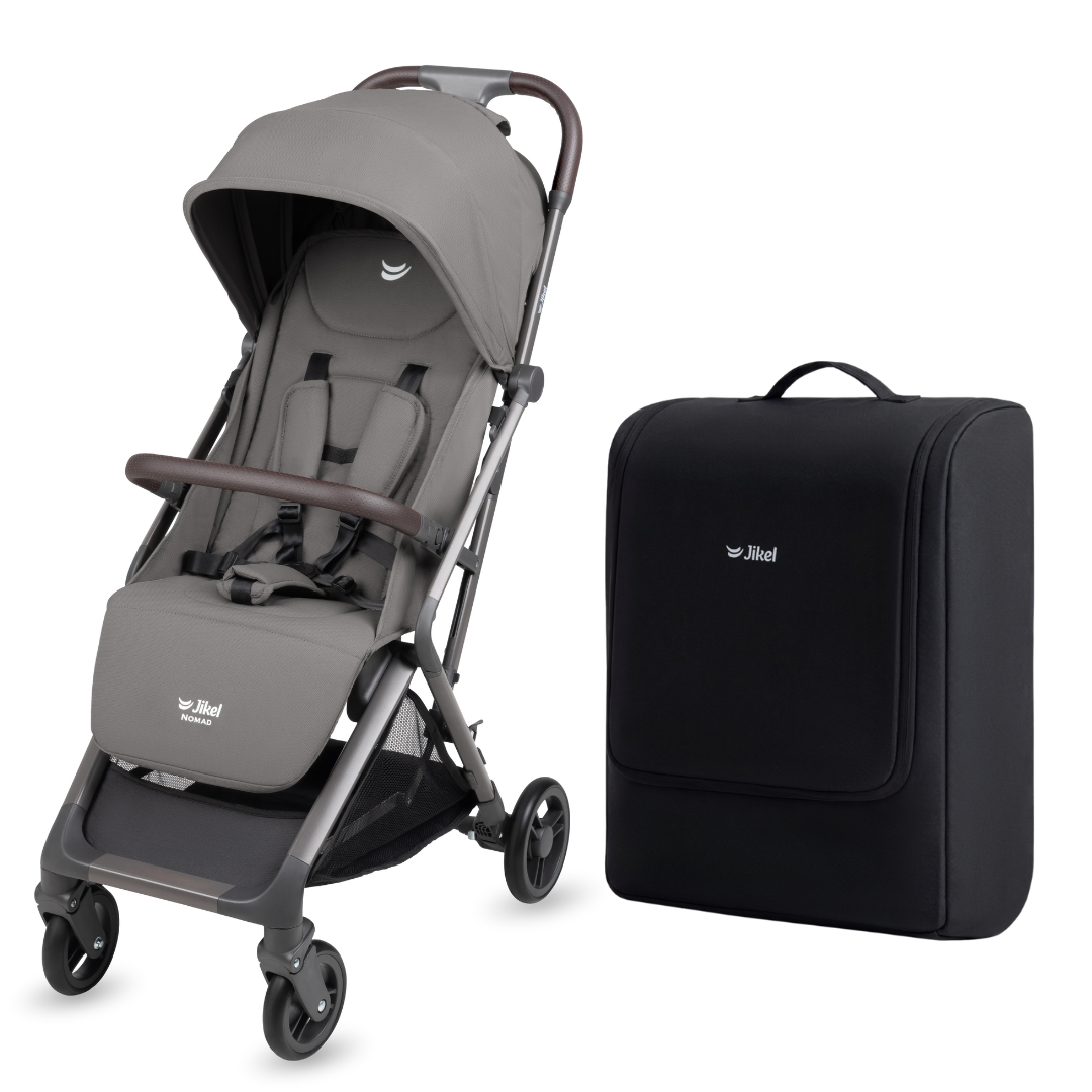 Jikel Nomad Auto-Fold Travel Stroller (Graphite Grey) + Stroller Travel Backpack – Set Bundle