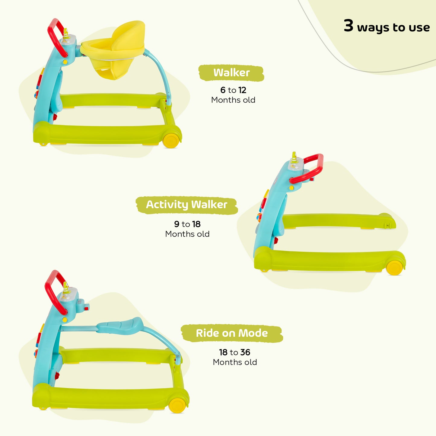 Jikel - Step 123 3-in-1 Baby walker - Rainbow