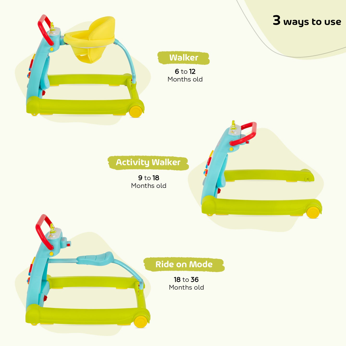 Jikel - Step 123 3-in-1 Baby walker - Rainbow