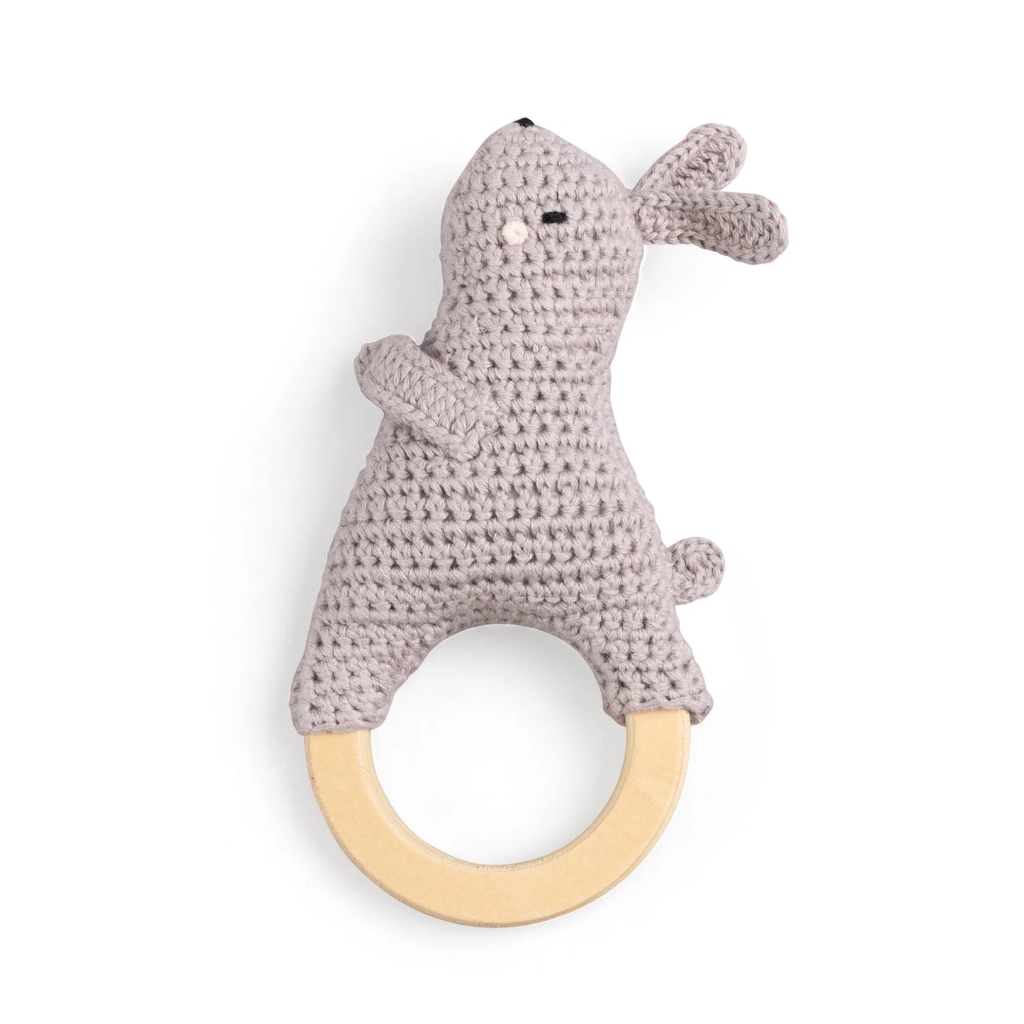 Sebra - Rattle on wooden ring, crochet, Rabbit