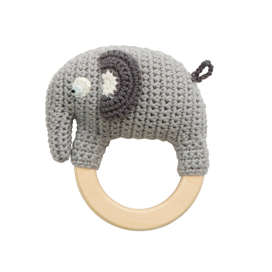 Sebra - Crochet rattle on ring, Fanto, classic grey