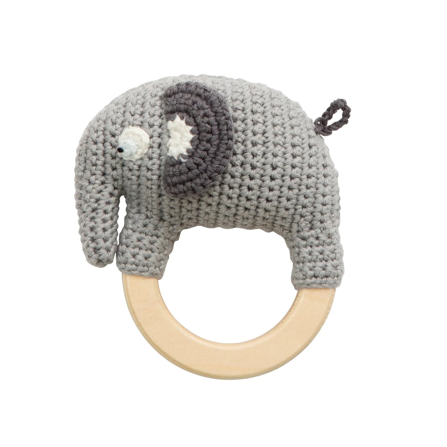 Sebra - Crochet rattle on ring, Fanto, classic grey