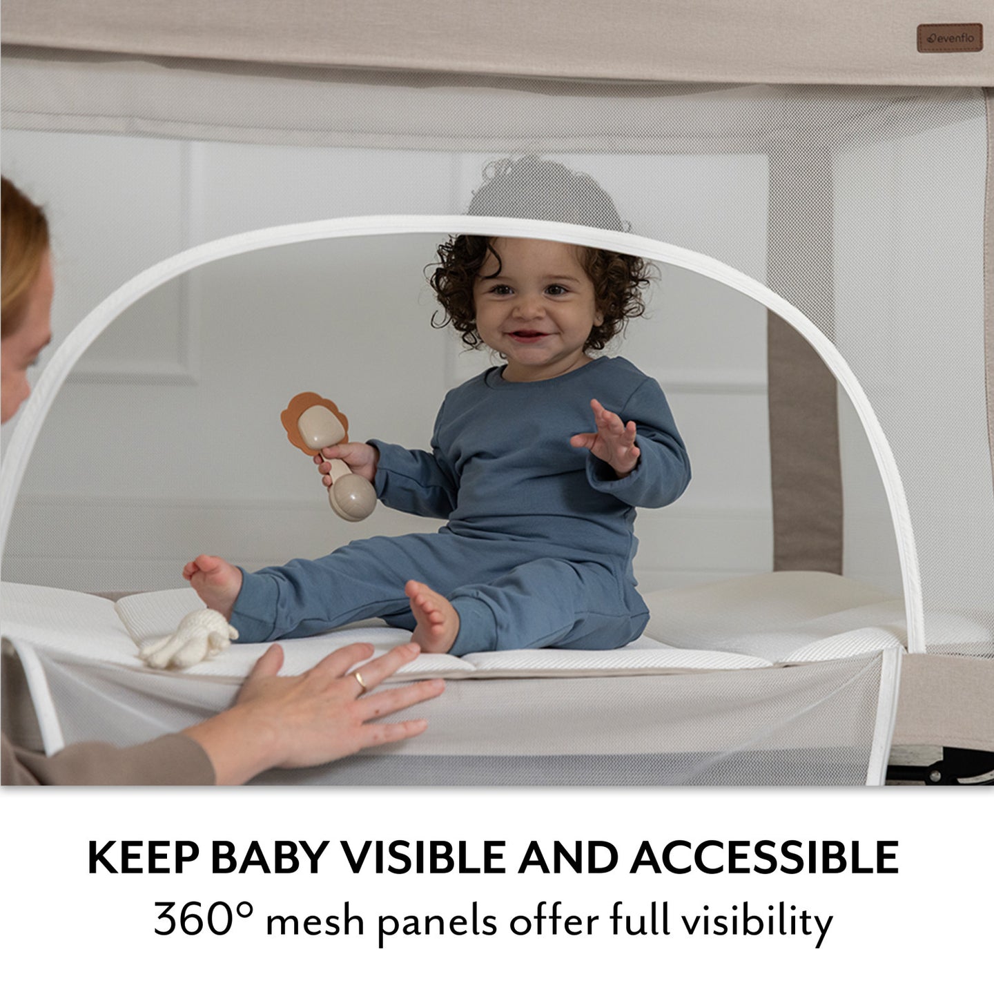 Evenflo - Eris One-Hand Playard With Bassinet - Coastal Coffee