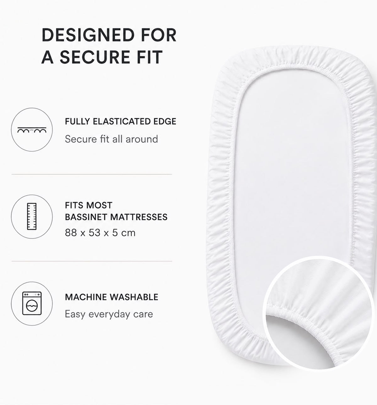 Jikel - Nest Co-sleeper Bedside Crib Soft Beige + Organic Cotton Fitted Sheets White 2-piece Set Bundle