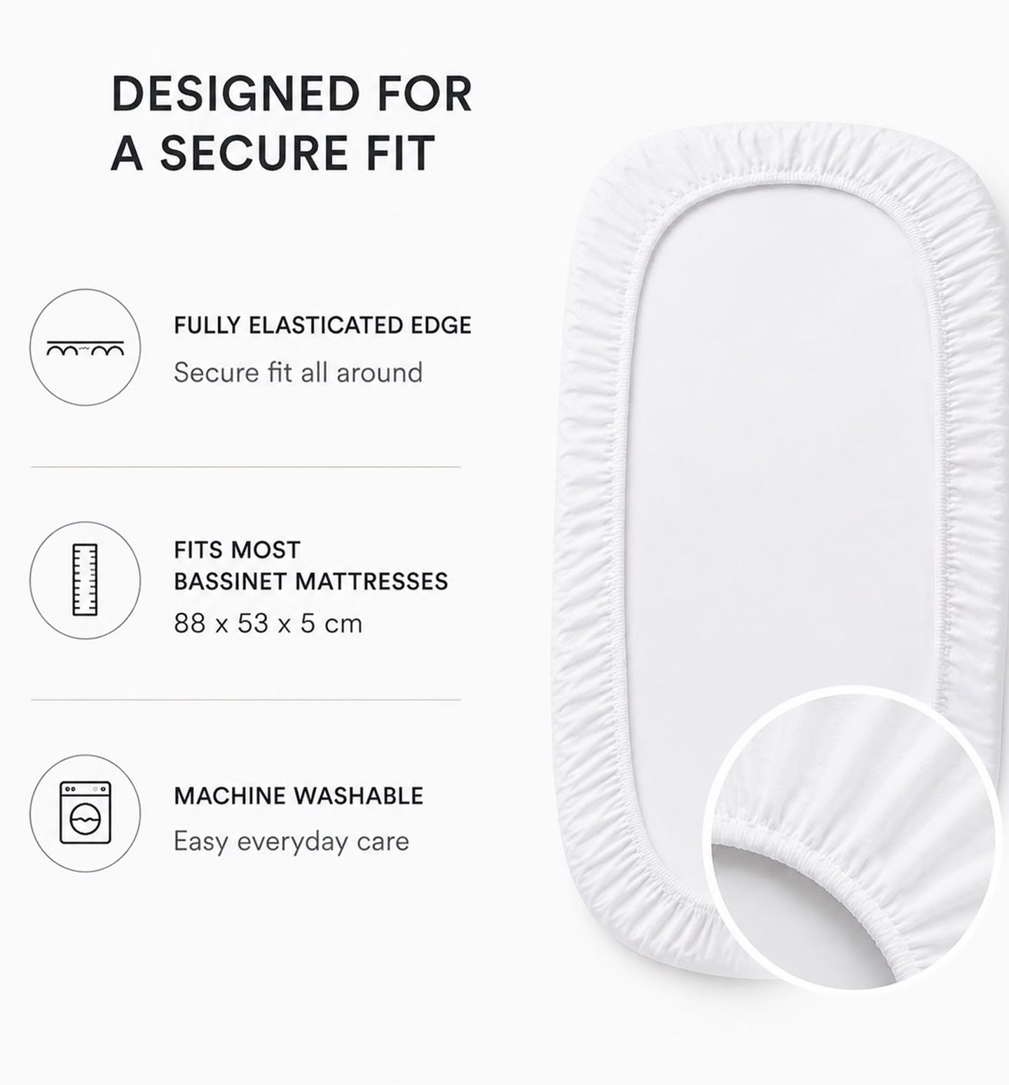 Jikel - Nest Co-sleeper Bedside Crib Soft Beige + Organic Cotton Fitted Sheets White 2-piece Set Bundle