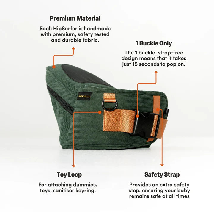 Hackerlily - HipSurfer Ergonomic Hip Seat Baby Carrier Green