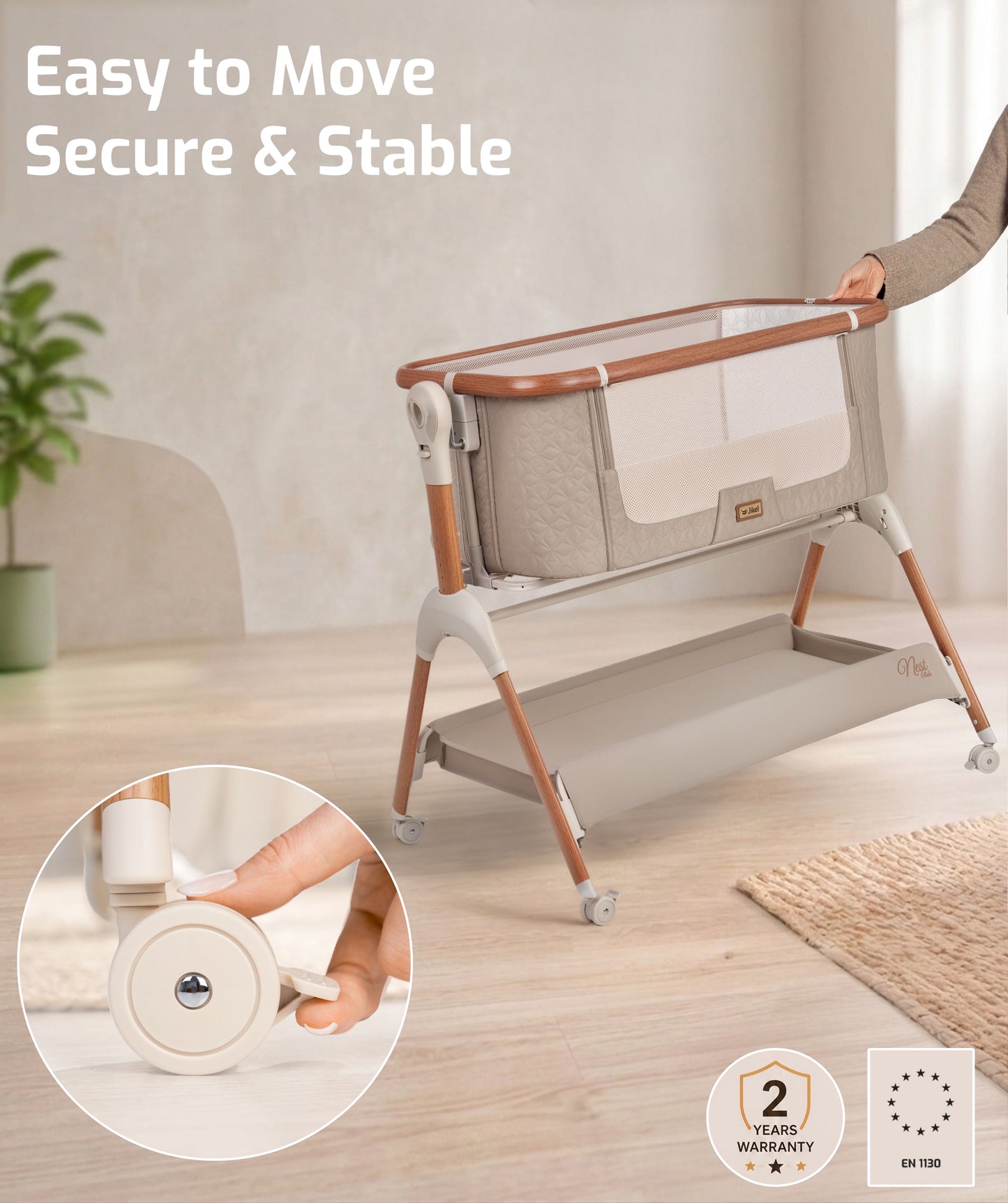 Jikel - Nest Glide Co-sleeper Bedside Crib Wood Beige + Organic Cotton Fitted Sheets White 2-piece Set Bundle