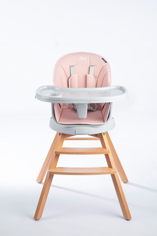 Jikel - Bibz 360 Rotating Wooden Highchair - Dark Pink