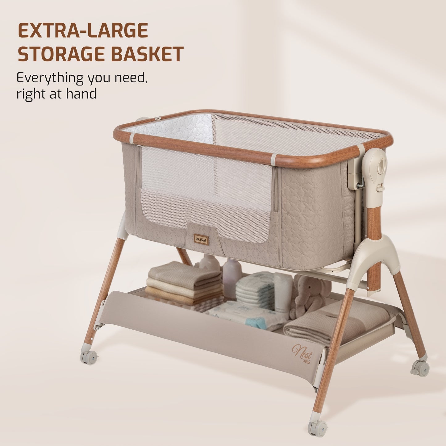 Jikel - Nest Glide Co-sleeper Bedside Crib Wood Beige + Organic Cotton Fitted Sheets White 2-piece Set Bundle