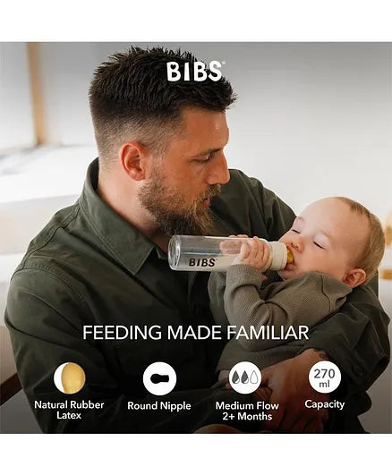 BIBS - Baby Bottle Round Nipple Latex 1 Pack 270 Ml Medium Flow