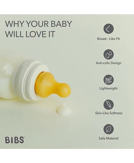 BIBS - Baby Bottle Round Nipple Latex 1 Pack 270 Ml Medium Flow