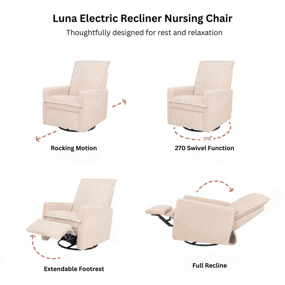 Luna Electric Recliner Nursing Chair - Toffee Brown