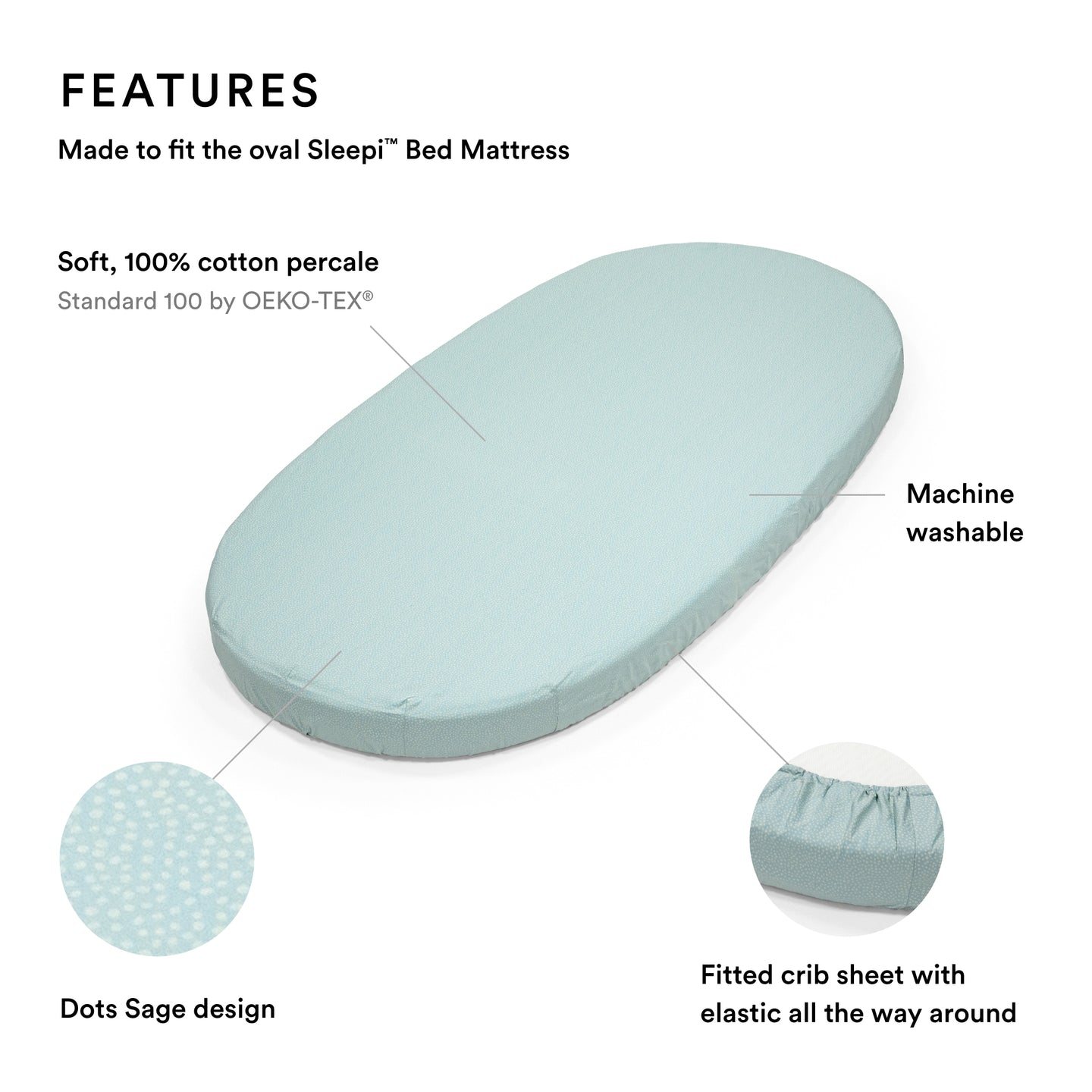 Stokke - Sleepi Bed Fitted Sheet V3 Dots Sage