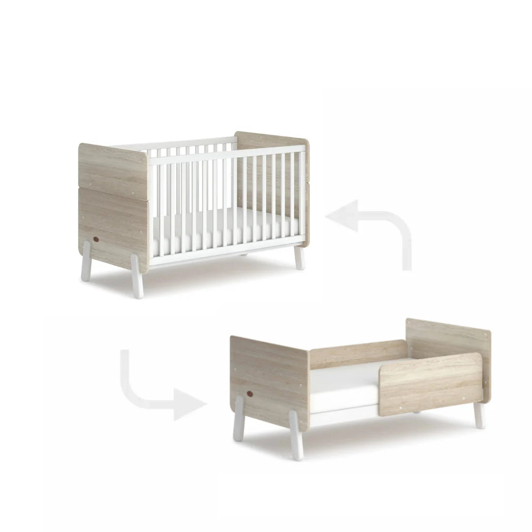 Boori - Natty Cot with Mattress, Universal Changer and Wardrobe Set Barley Oak