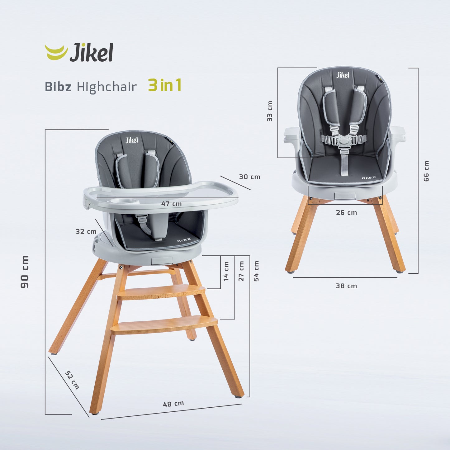 Jikel - Bibz 360 Rotating Wooden Highchair  - Charcoal
