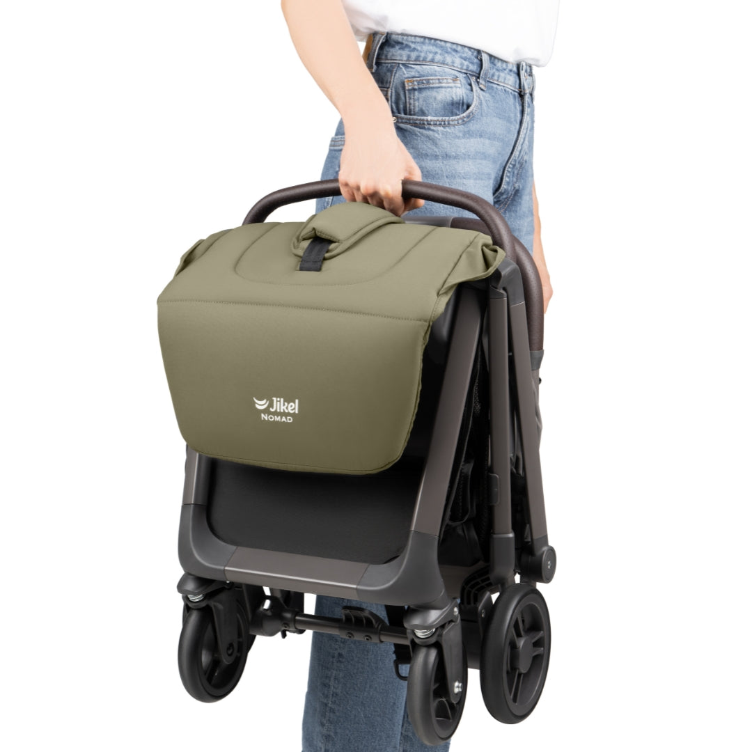 Jikel Nomad Auto-Fold Travel Stroller (Olive Green) + Stroller Travel Backpack – Set Bundle