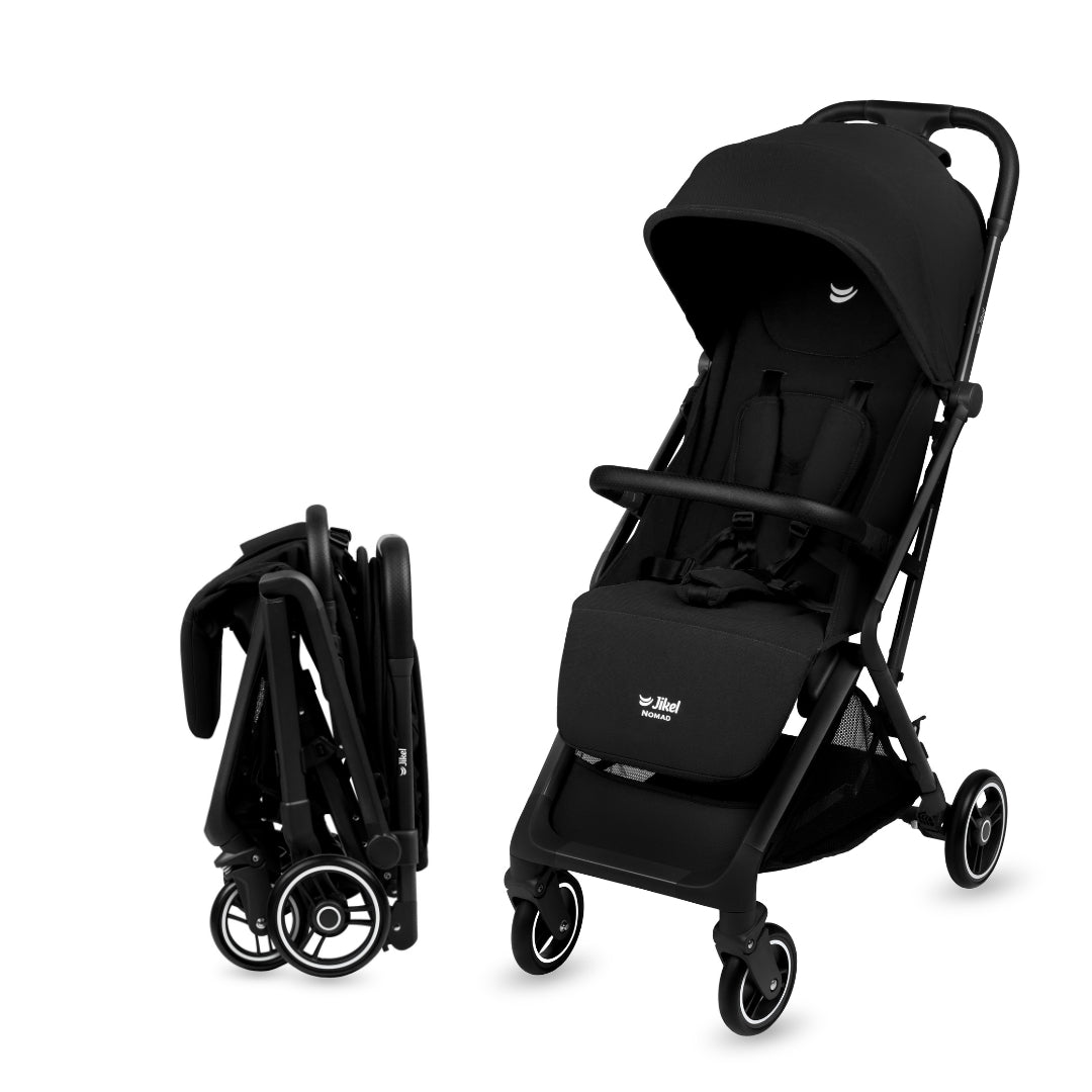 Jikel Nomad Auto-Fold Travel Stroller (Onyx Black) + Stroller Travel Backpack – Set Bundle