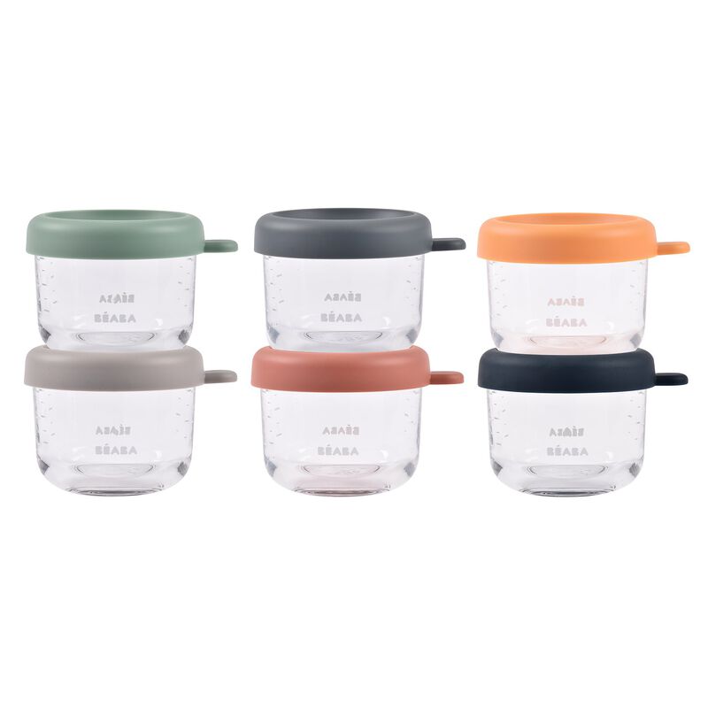 Beaba - Set Of 6 Glass Portion Jar 150ml Sunrise Color Mix