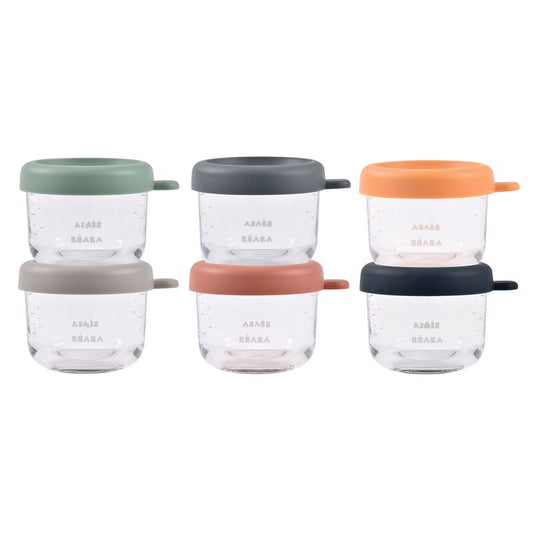 Beaba - Set Of 6 Glass Portion Jar 150ml Sunrise Color Mix