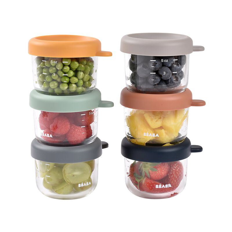 Beaba - Set Of 6 Glass Portion Jar 150ml Sunrise Color Mix