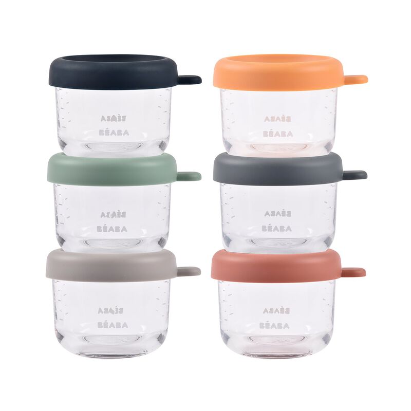 Beaba - Set Of 6 Glass Portion Jar 150ml Sunrise Color Mix