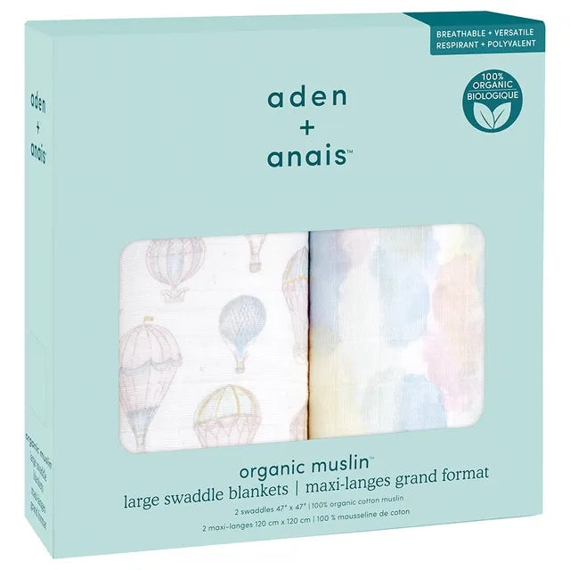 Aden + Anais - Large Swaddles - 2 Pack - Organic Cotton Muslin - Above the Clouds