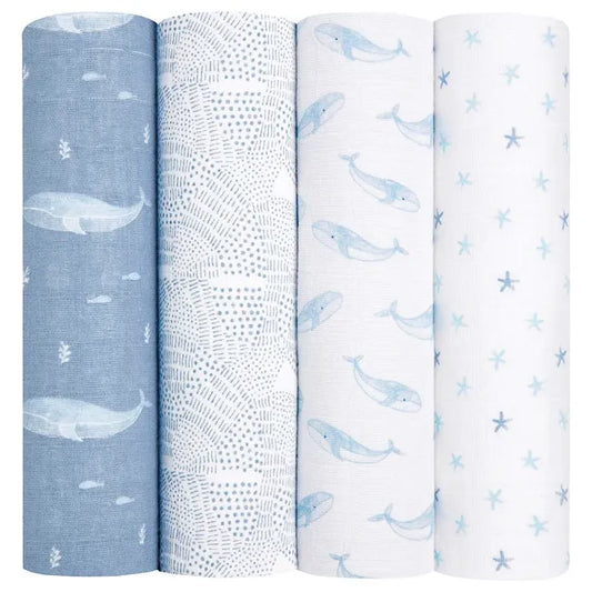 Aden + Anais - Large Swaddles - 4 Pack - Organic Cotton Muslin - Oceanic