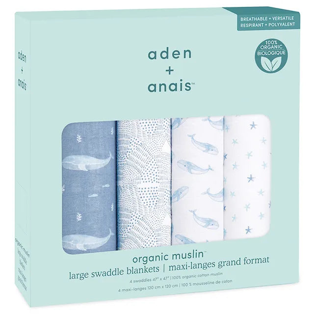 Aden + Anais - Large Swaddles - 4 Pack - Organic Cotton Muslin - Oceanic