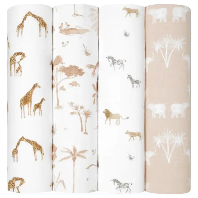 Aden + Anais - Large Swaddles - 4 Pack - Organic Cotton Muslin - Safari Dream