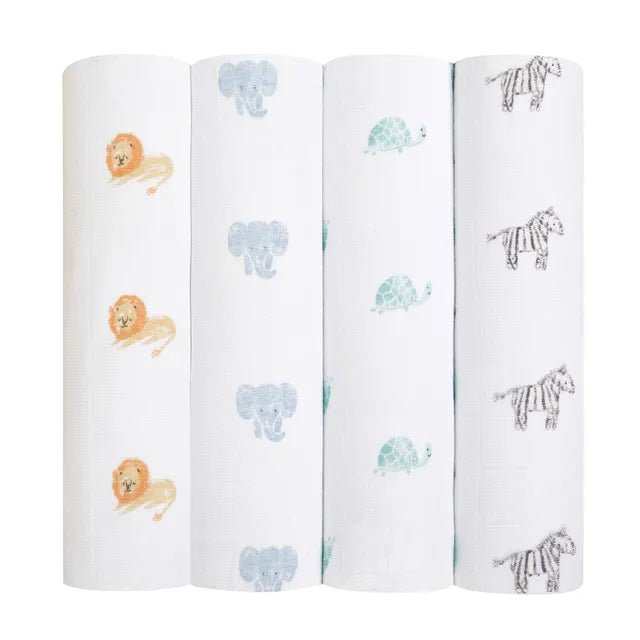 Aden + Anais - Large Swaddles - 4 Pack - Organic Cotton Muslin - Animal Kingdom