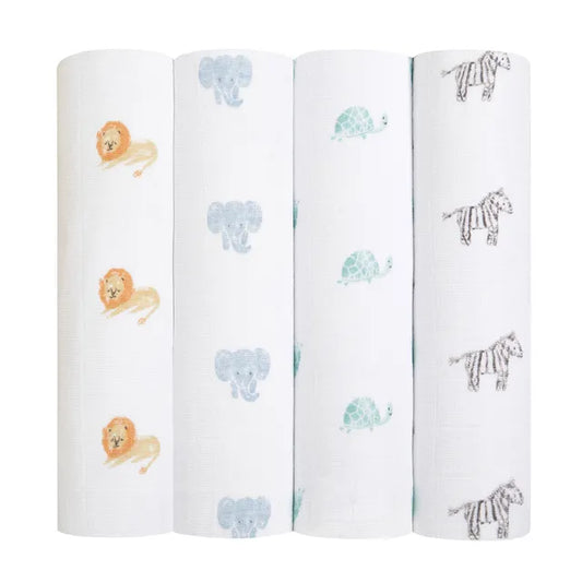 Aden + Anais - Large Swaddles - 4 Pack - Organic Cotton Muslin - Animal Kingdom