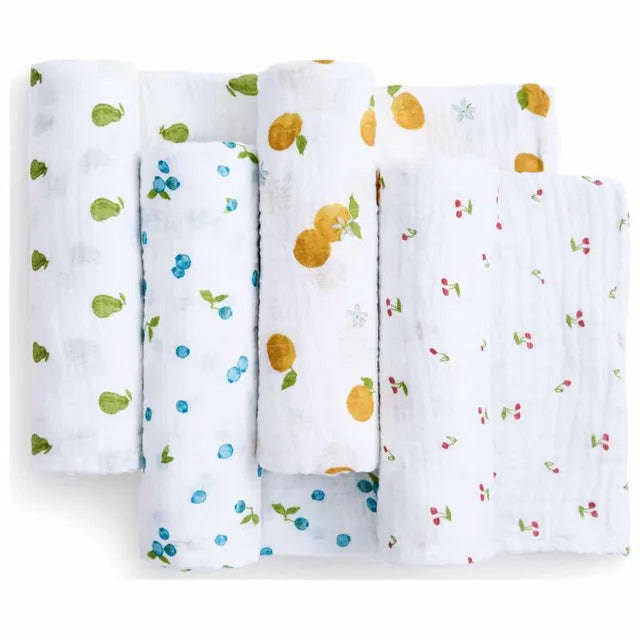 Aden + Anais - Organic Cotton Muslin Swaddles - Fresh Fruit - 4 Pcs - Large