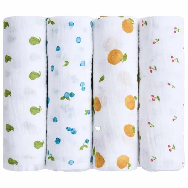 Aden + Anais - Organic Cotton Muslin Swaddles - Fresh Fruit - 4 Pcs - Large