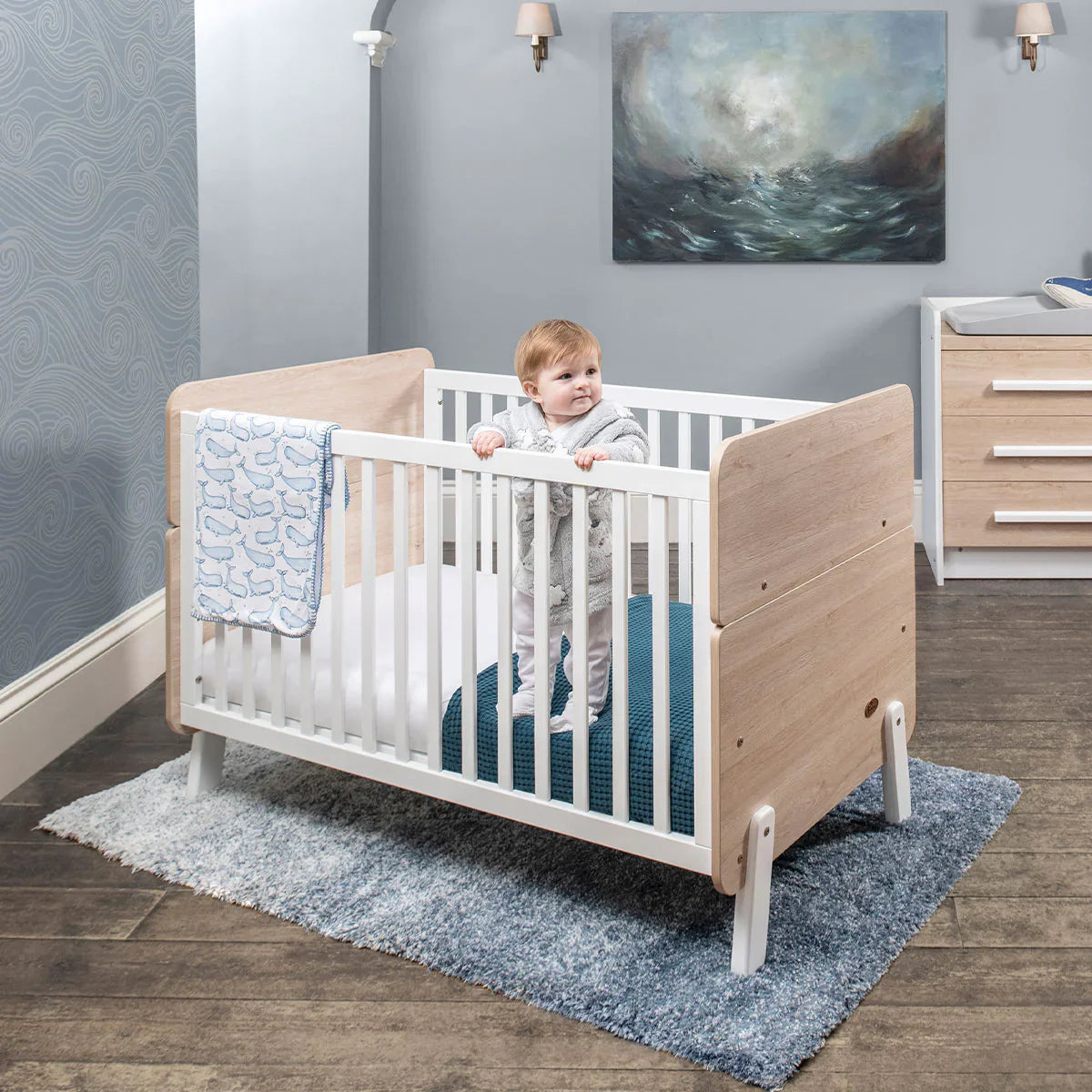 Boori - Natty Cot with Mattress, Storage Changer and Wardrobe Set Barley White & Almond
