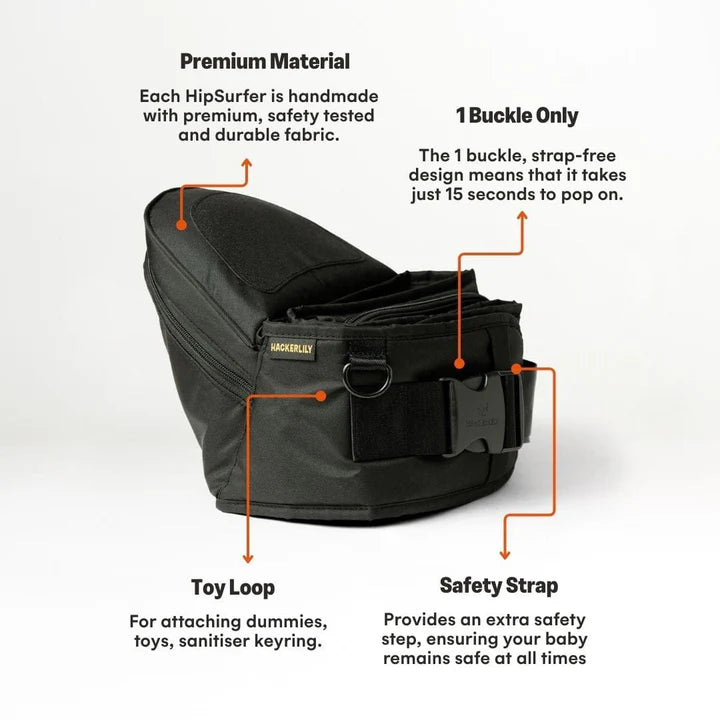 Hackerlily - HipSurfer Ergonomic Hip Seat Baby Carrier Black