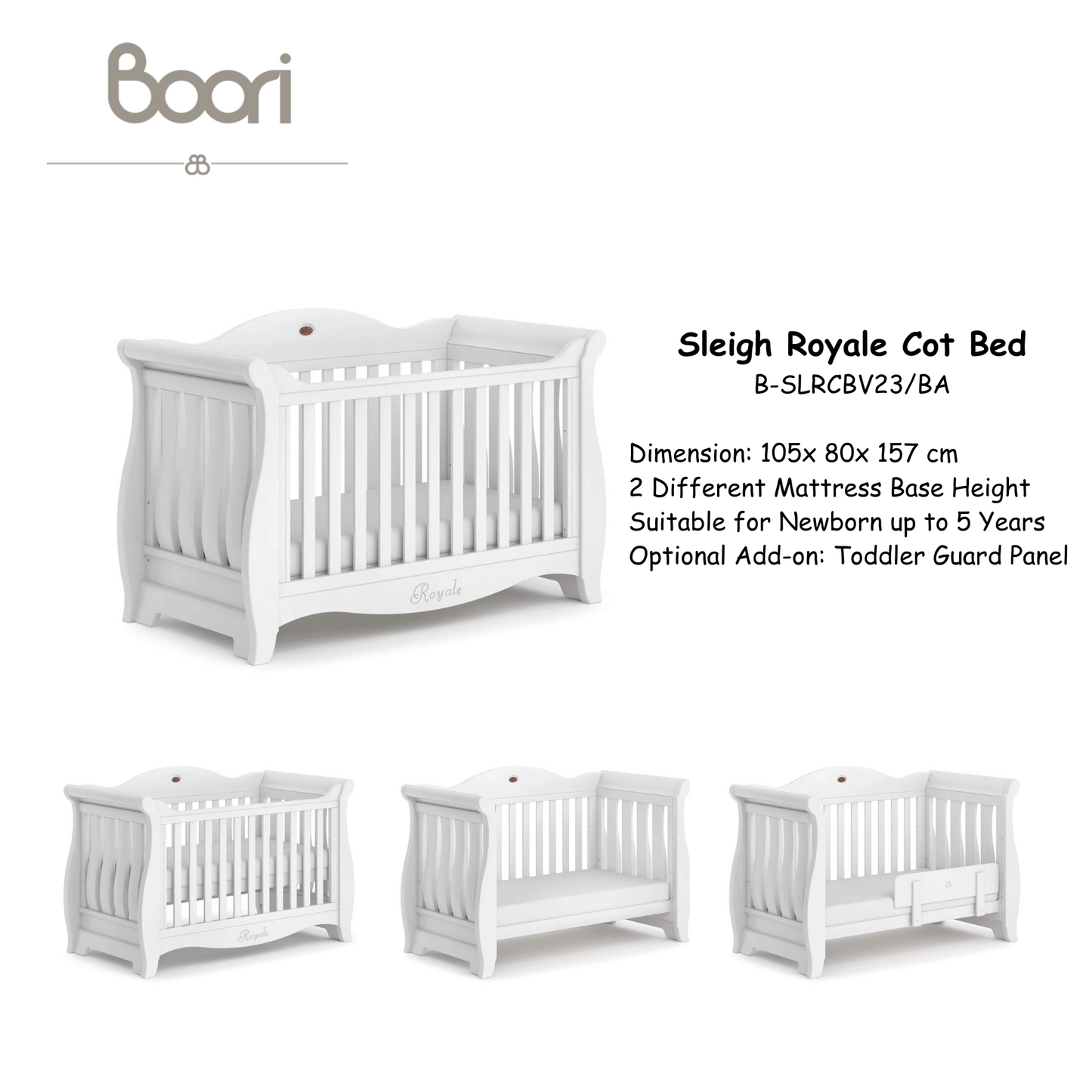 Boori - Sleigh Royale Cot Bed_Barley White