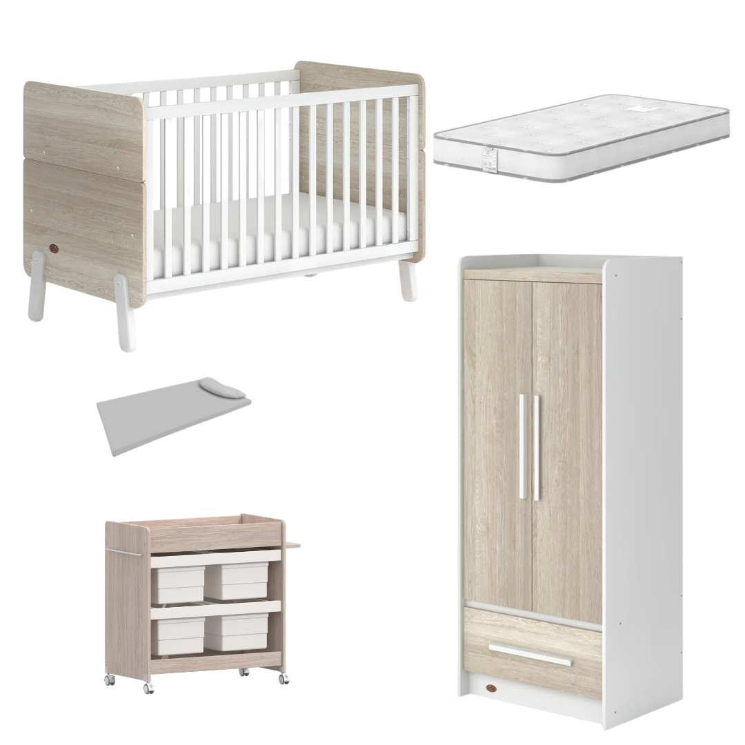 Boori - Natty Cot with Mattress, Storage Changer and Wardrobe Set Barley Oak