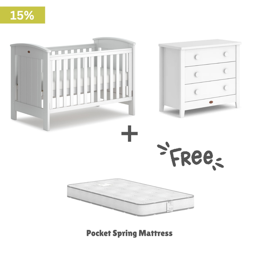 Boori - Casa Baby Cot Barley White  and 3 Drawer Chest Barley White