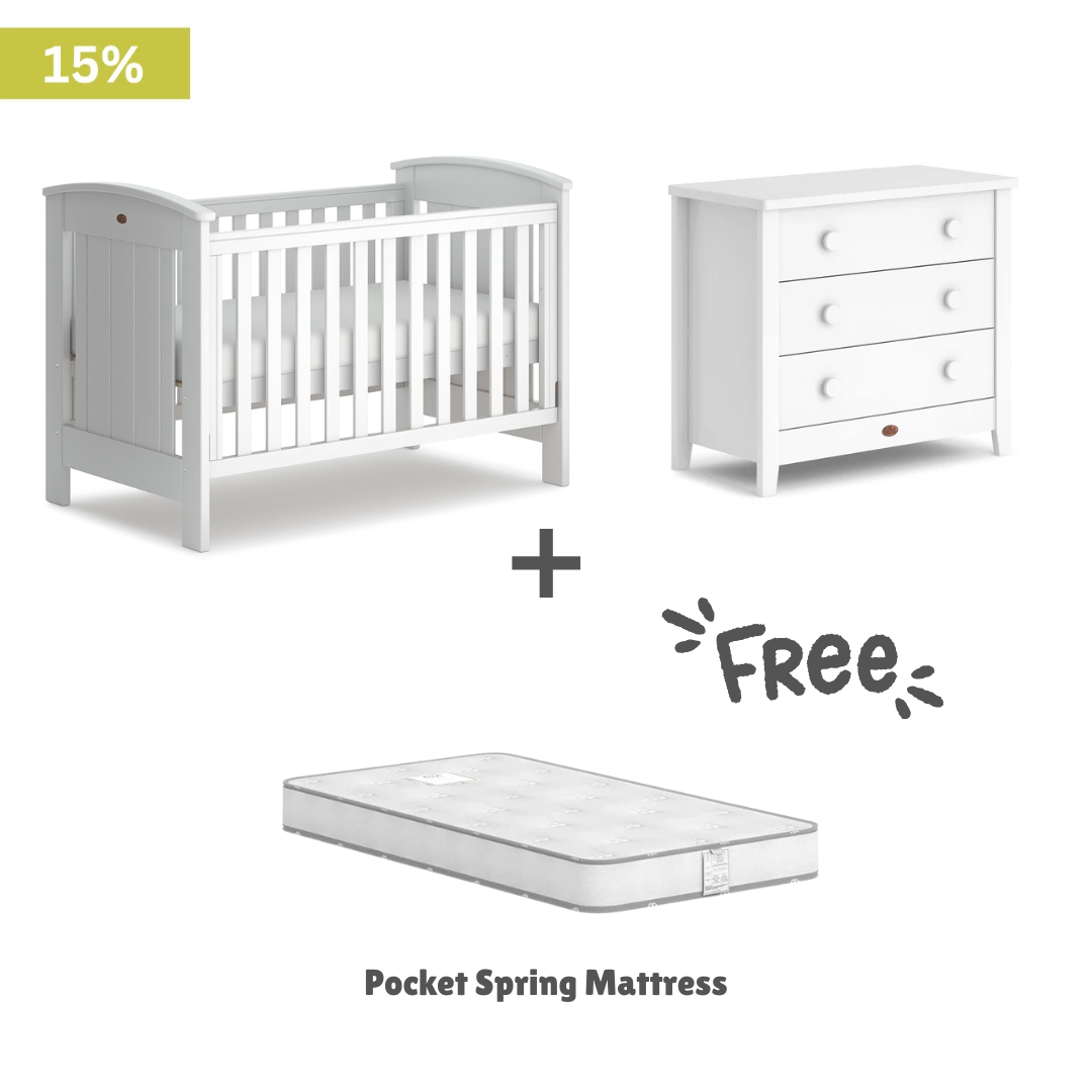 Boori - Casa Baby Cot Barley White  and 3 Drawer Chest Barley White