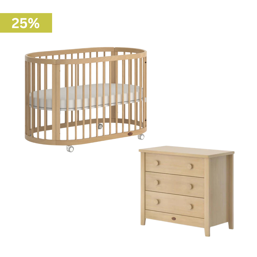 Boori - Oasis Oval Cot  and 3 Drawer Chest Beech Almond