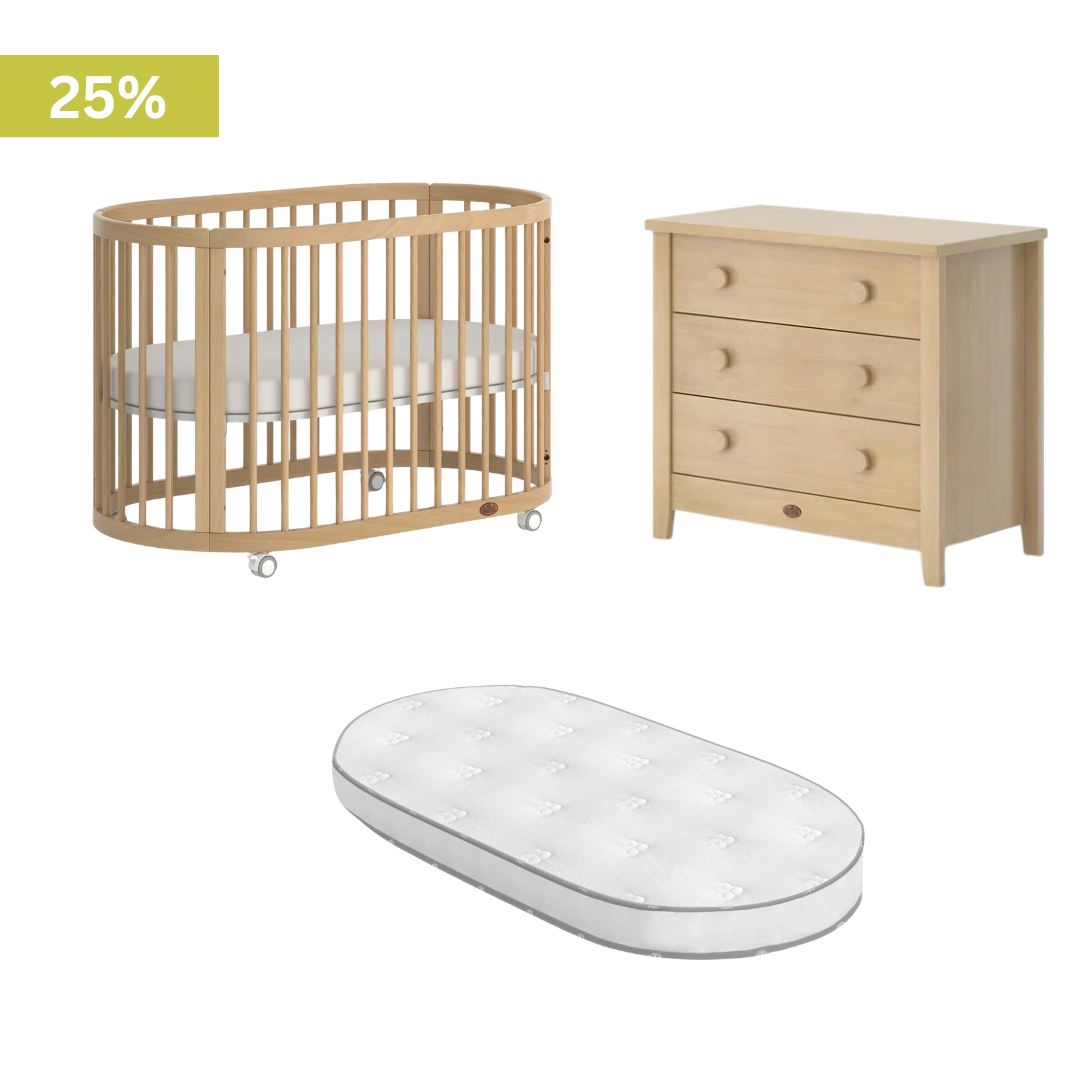 Boori - Oasis Oval Cot  and 3 Drawer Chest Beech Almond