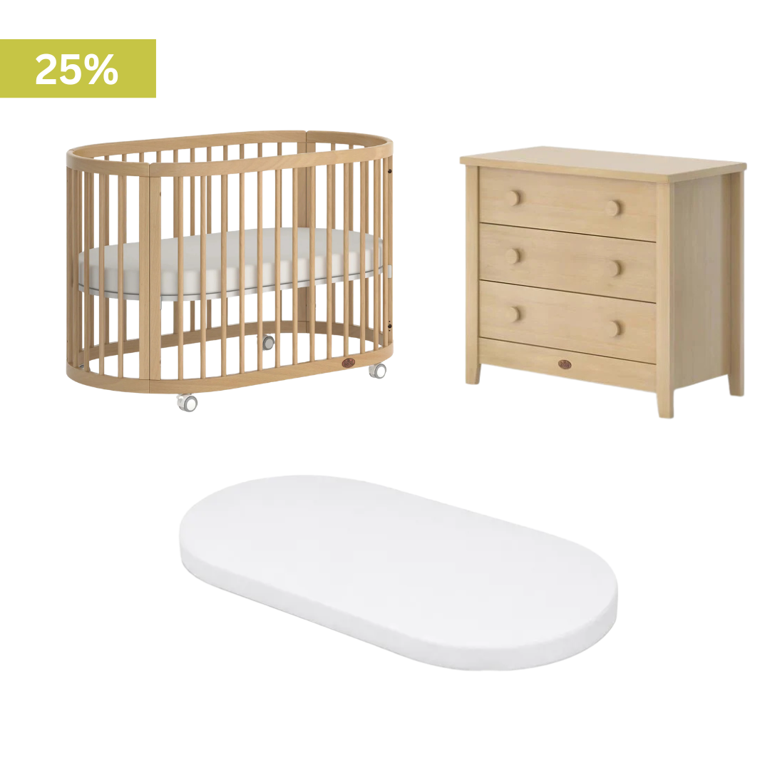 Boori - Oasis Oval Cot  and 3 Drawer Chest Beech Almond