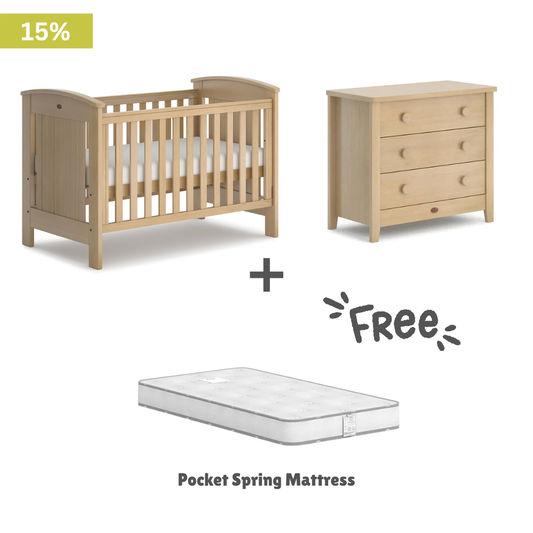 Boori - Casa Baby Cot_Almond  and 3 Drawer Chest_Almond