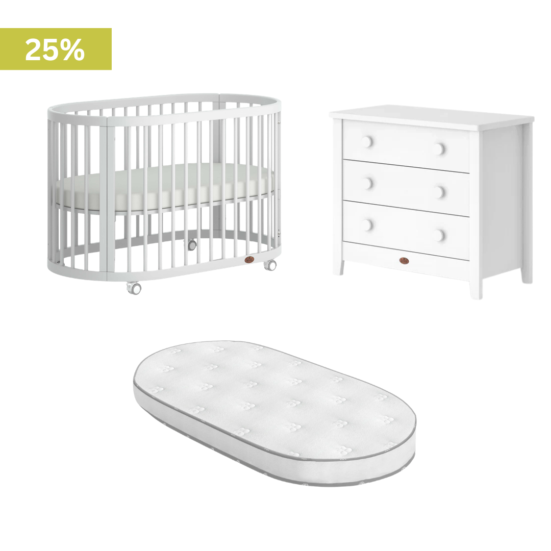 Boori - Oasis Oval Cot  and 3 Drawer Chest Barley White