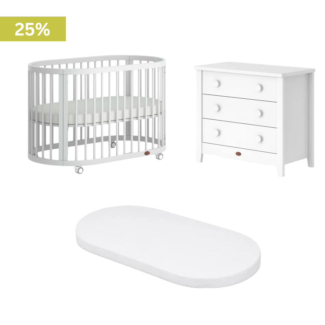 Boori - Oasis Oval Cot  and 3 Drawer Chest Barley White