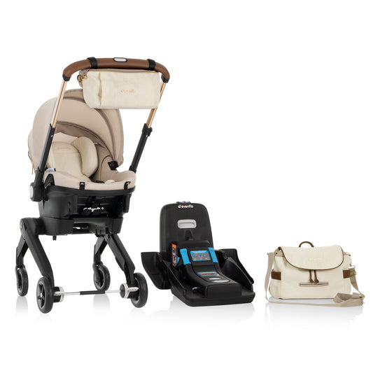 Evenflo - Shyft DualRide with Carryall Storage Infant Car Seat and Stroller Combo with Green & Gentle Fabric - Champagne